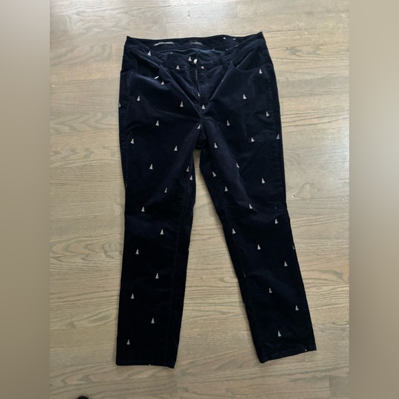 TALBOTS BLUE VELVETEEN STRAIGHT LEG PANTS - CHRISTMAS TREE CRITTERS 14W - Picture 5 of 5